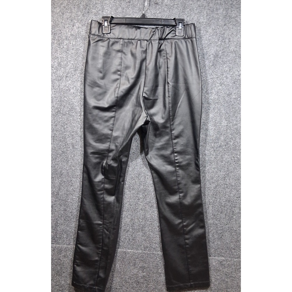 A New Day Pants Women's Size L Black Faux Leather Elastic Waist Open Inside Ankl - Picture 10 of 10
